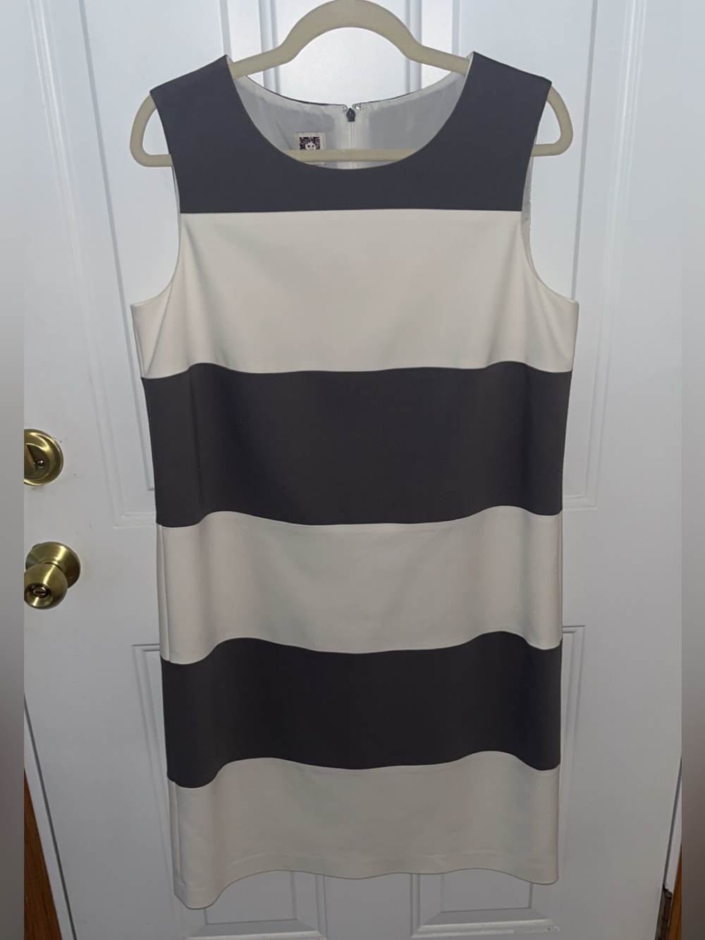 Anne Klein Size 14 Gray Ivory Colorblock Sleeveless Sheath Dress-Lined